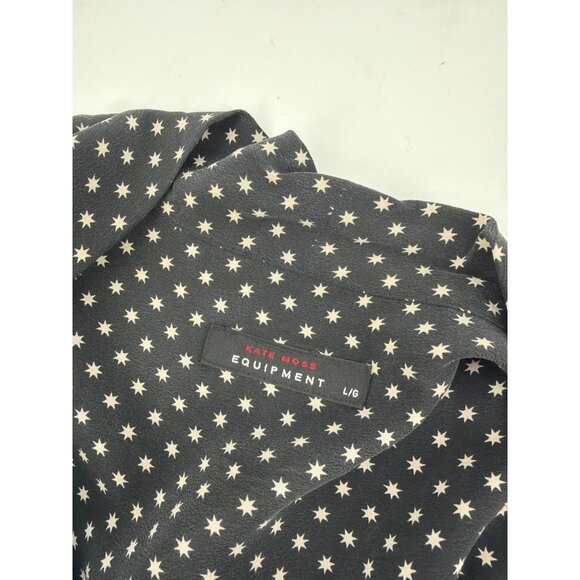 Kate Moss x Equipment Womens Large Silk Blouse Star Print Button-Up Neck Bow Tie - Picture 3 of 7